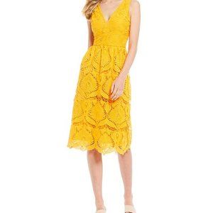 GIANNI BINI Gold Yellow Debi Lace Sleeveless Dress